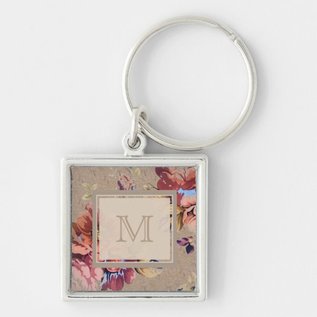 Vintage Rustic Floral Monogram Keychain (Front)