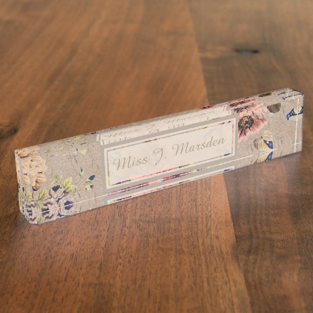 Vintage Rustic Floral Nameplate (Side)