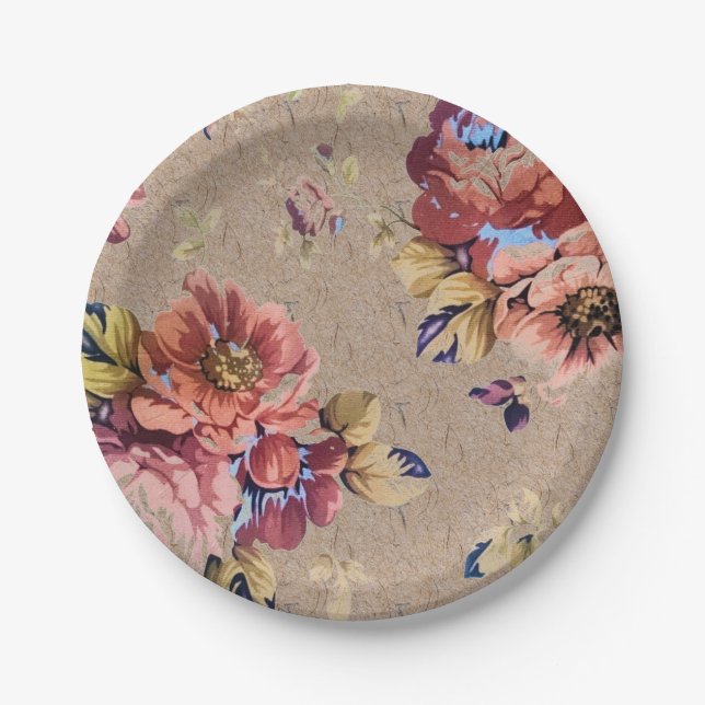 Vintage Rustic Floral Paper Plate (Front)