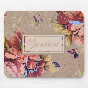 Vintage Rustic Floral Personalised Mouse Pad