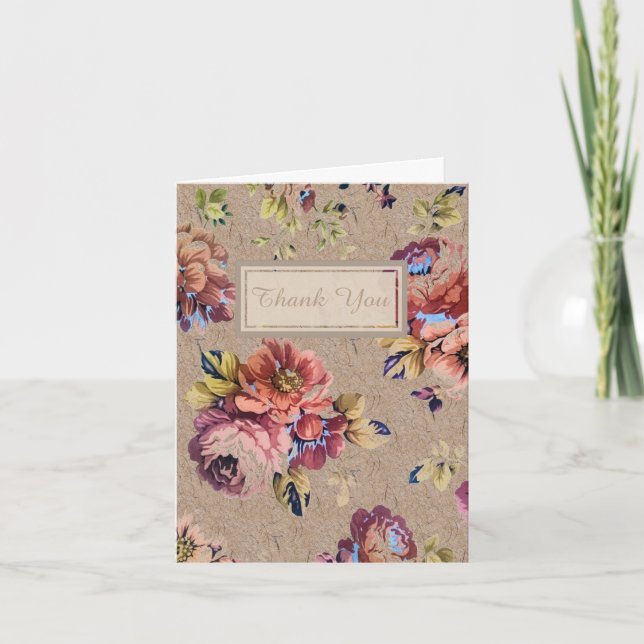 Vintage Rustic Floral Thank You Card (Front)