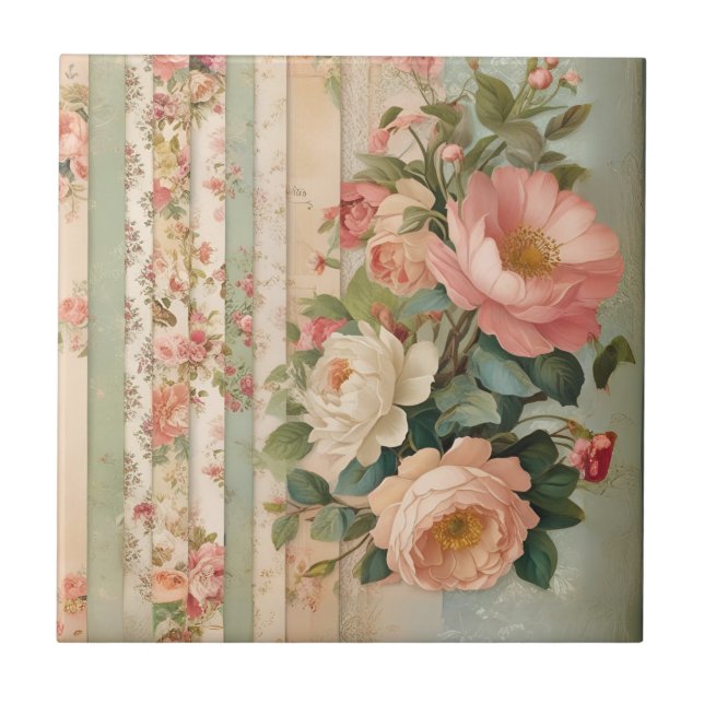 Vintage Rustic Floral Tile (Front)