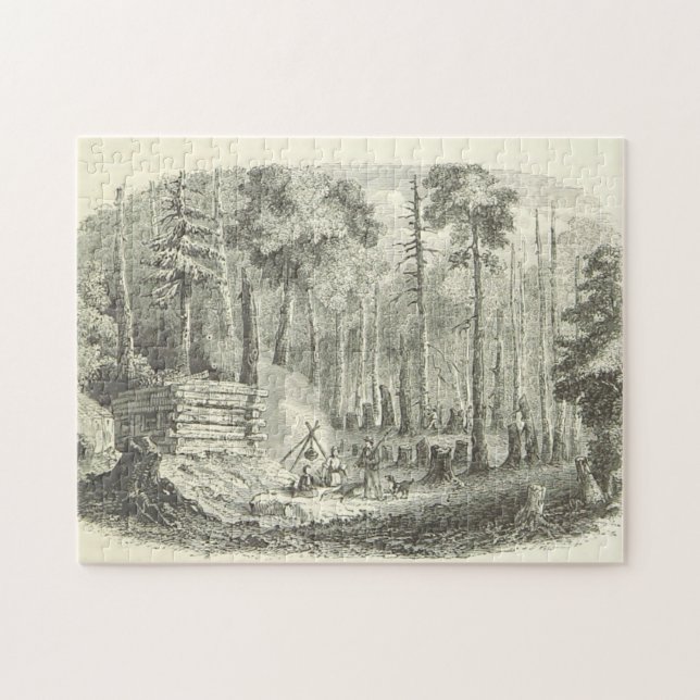 Vintage Rustic Forest Cabin Scene Jigsaw Puzzle (Horizontal)
