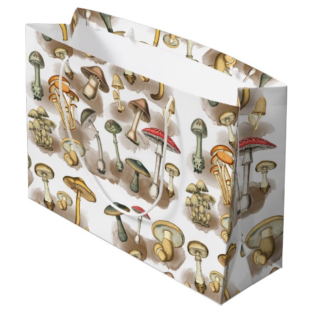 Vintage Rustic Forest Mushrooms Large Gift Bag (Back Angled)