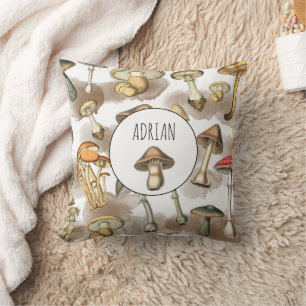 Vintage Rustic Forest Mushrooms Throw Pillow