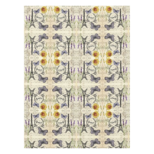 vintage rustic french butterfly paris eiffel tower tablecloth (Front)