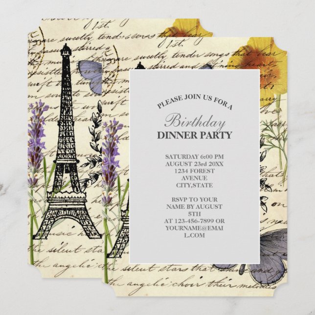 vintage rustic french eiffel tower Paris Party Invitation (Front/Back)