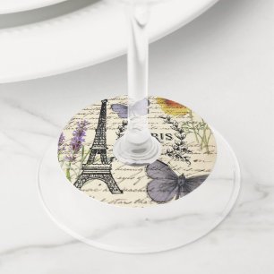 vintage rustic french eiffel tower Paris Party Wine Glass Tag