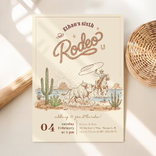 Vintage Rustic Gingham Cowboy Rodeo 6th Birthday Invitation