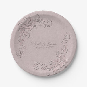 Vintage Rustic Glamour Elegant Rose Corner Wedding Paper Plate