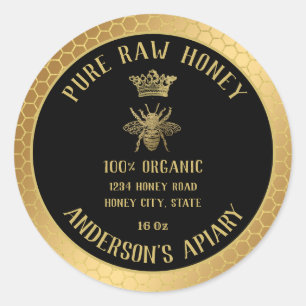 Vintage rustic gold bee crown honey comb honey jar classic round sticker
