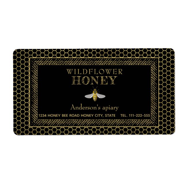 Vintage rustic gold bee honey jar (Front)