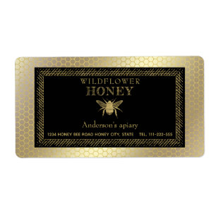Vintage rustic gold bee honey jar label