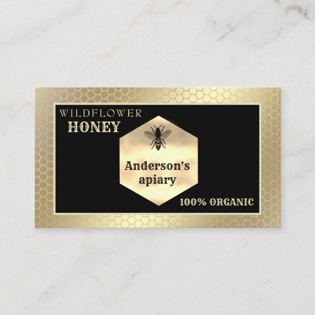 Vintage rustic gold bee logo business card (Front)
