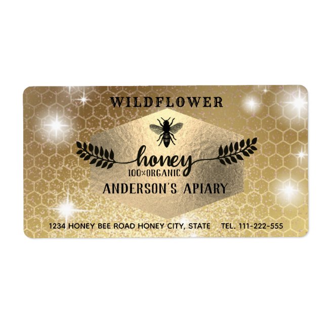 Vintage rustic gold calligraphy honey branch  jar (Front)