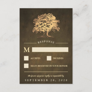 Vintage Rustic Gold Chêne Arbre Mariage RSVP Carte