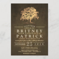 Vintage Rustic Gold Oak Tree Wedding Invitations