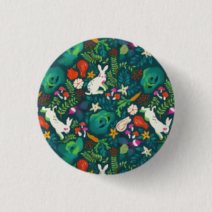 Vintage Rustic Greenery Bunny Floral Garden  1 Inch Round Button