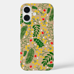Vintage Rustic Greenery Holly Berry Christmas iPhone 16 Case