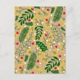 Vintage Rustic Greenery Holly Berry Christmas Holiday Postcard