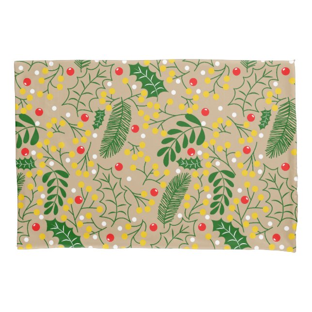 Vintage Rustic Greenery Holly Berry Christmas Pillowcase (Front)