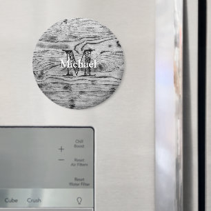 Vintage rustic grey black burnt wood Monogram Magnet