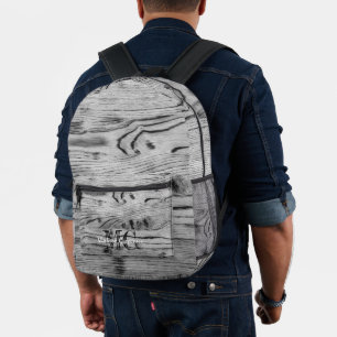 Vintage rustic grey burnt wood Carpenter Monogram Printed Backpack