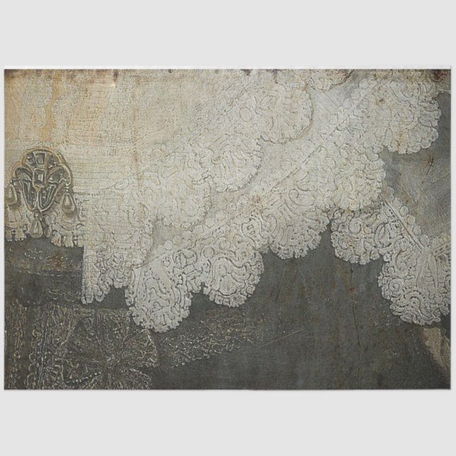 Vintage Rustic Grey Lace Distressed Decoupage Tissue Paper (Front)