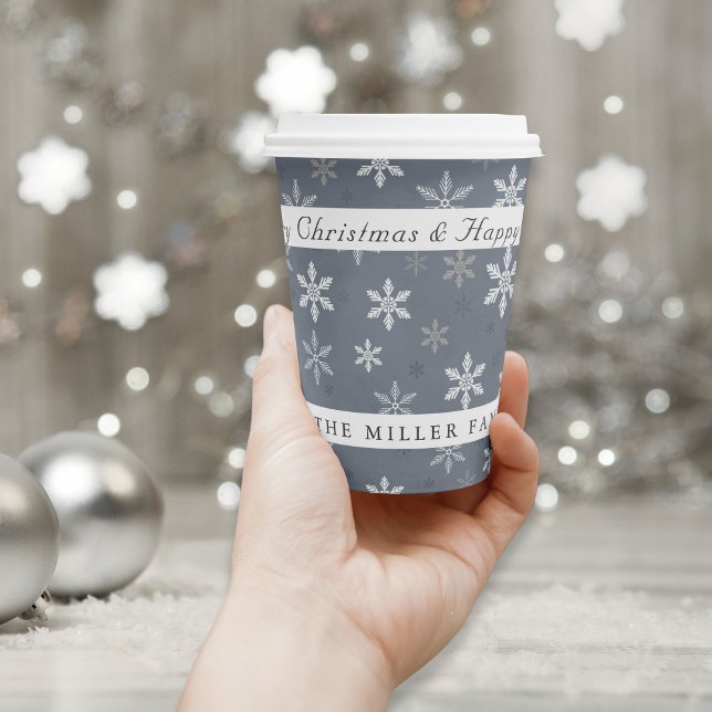 Vintage Rustic Grey Snowflakes pattern Christmas Paper Cups (Vintage Rustic Grey Snowflakes pattern Christmas Paper Cups)
