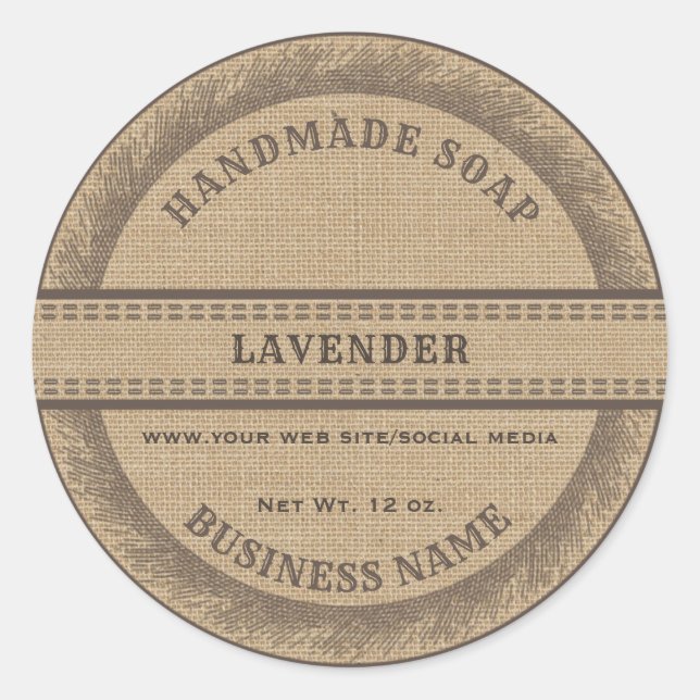 Vintage rustic handmade burlap soap label (Front)