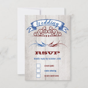 Vintage Rustic Hearts Mint Coral RSVP Card