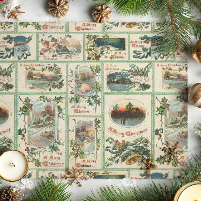 Vintage Rustic Holly Christmas Card Collage Tissue Paper (Creator Uploaded)