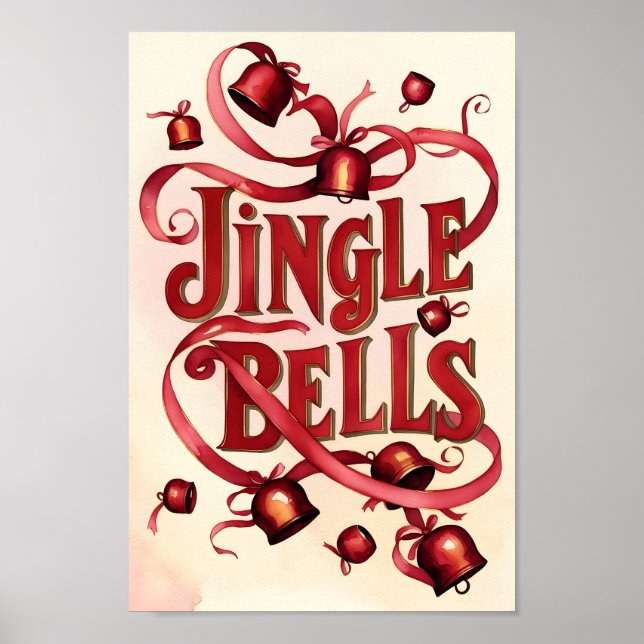 Vintage Rustic Jingle Bells Wall Art Print Poster (Front)