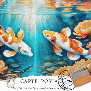 Vintage Rustic Koi Fish Decoupage Tissue Paper