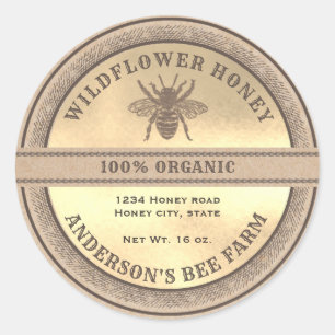 Vintage rustic Kraft bee honey jar label
