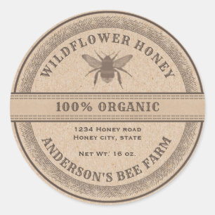 Vintage rustic Kraft bee honey jar label