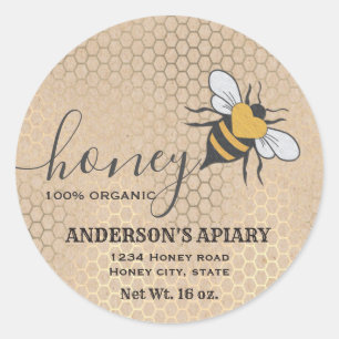 Vintage rustic Kraft bee logo script honey jar Classic Round Sticker
