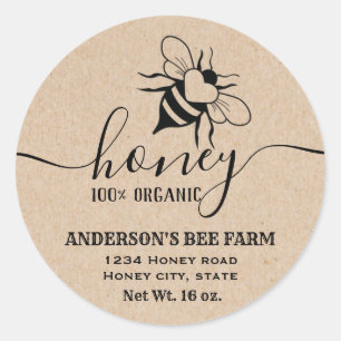 Vintage rustic Kraft bee logo script honey jar Classic Round Sticker
