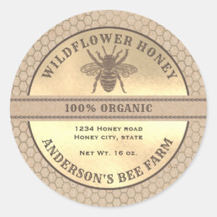 Vintage rustic Kraft gold bee honey jar label