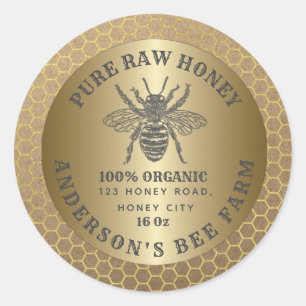 Vintage rustic Kraft look bee honey comb honey jar Classic Round Sticker