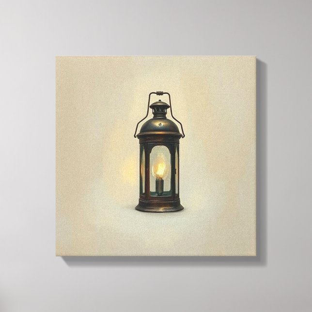 Vintage Rustic Lantern Warm Glow Canvas Art (Front)