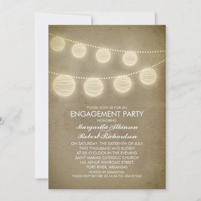 vintage rustic lanterns engagement party invitation (Front)