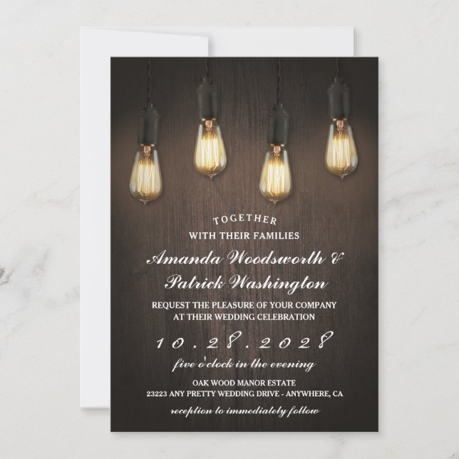 Vintage Rustic Lights Chic Wedding Invitations (Front)
