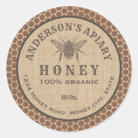 Vintage rustic linen bee honey comb honey jar clas