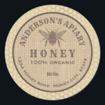 Vintage rustic linen bee honey comb honey jar classic round sticker<br><div class="desc">Vintage rustic sparkle linen bee  honey comb honey jar</div>