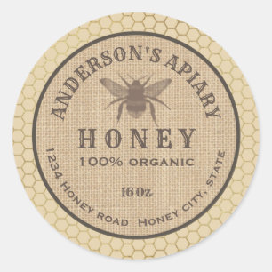 Vintage rustic linen bee honey comb honey jar classic round sticker