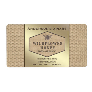Vintage rustic linen honey bee honey jar label