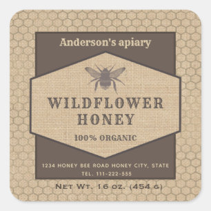 Vintage rustic linen  honey bee honey jar label