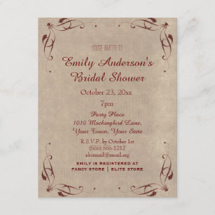 Vintage Rustic Marsala Wine Bridal Shower Invitation