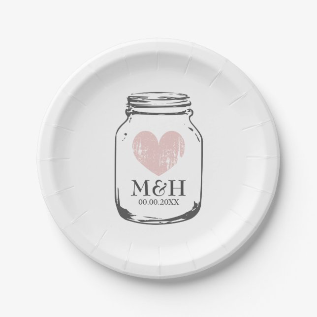Vintage rustic mason jar wedding bbq party plates (Front)